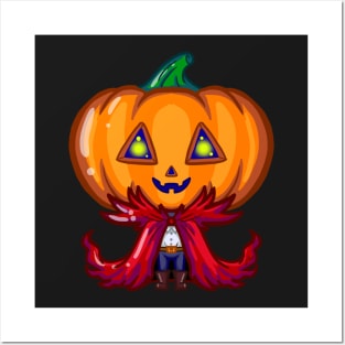 Cute little monster pumpkin head Posters and Art